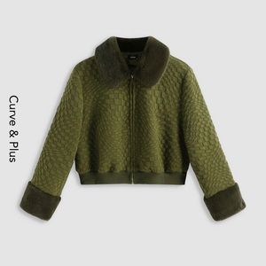 NEW Plus Size Green Faux Fur Zip Sweater Jacket